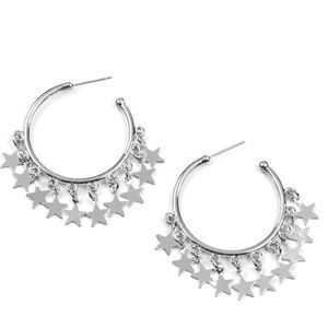 Silver Star Charm Hoop Earrings